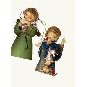 Vintage Angel Ornaments With Birds and Flowers  Set Of 2